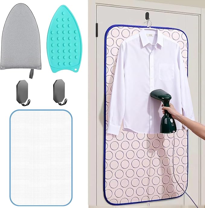 Portable Ironing Mat Thick Heat-Resistant Anti-Slip Ironing Blanket Pad for Table Top, Over The Door Hanging Steamer Board & Dryer Washer Protector, Ideal for Travel, Home, Small Space (47.2"x23.6")