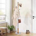 Wooden coat rack stand, Heavy duty coat racks tree freestanding with 6 Hooks and Sturdy Metal Base, Coat tree for jacket,Hats, Bags, Purses, clothes (Round base-Natural)