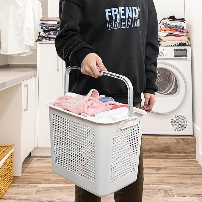 35 L Laundry Hamper Basket with Handle 4 Pack, Easy Carry Laundry Basket Plastic