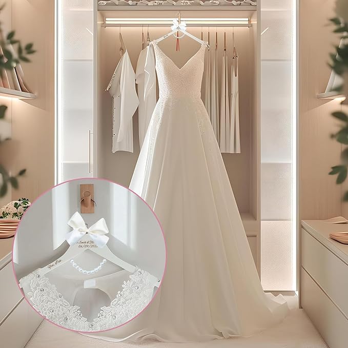 2 Pcs Personalized Wedding Hanger for Bride and Groom, Wooden Bride Hanger, Custom Mr and Mrs Hangers with Bow Tie for Tuxedo, Bridal Party Shower, Wedding Gift