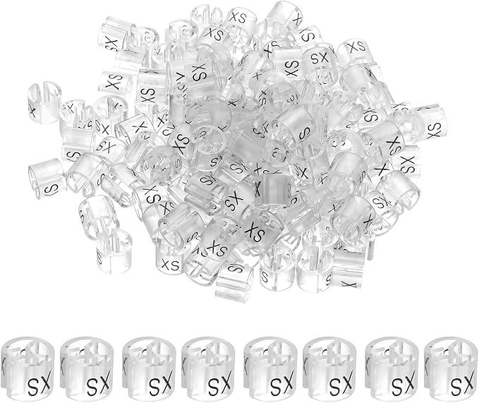 PATIKIL 300 Pcs Clothes Hanger Markers XS Fit Rod Garment Size Tag Hanger Clips Round Color Coding Label for Clothing, Clear