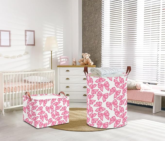 Laundry Hamper,Laundry Basket,Baby Nursery Hamper,Waterproof Storage Bin,Clothes Organizer Basket,Room Decor(Big Bowknot)
