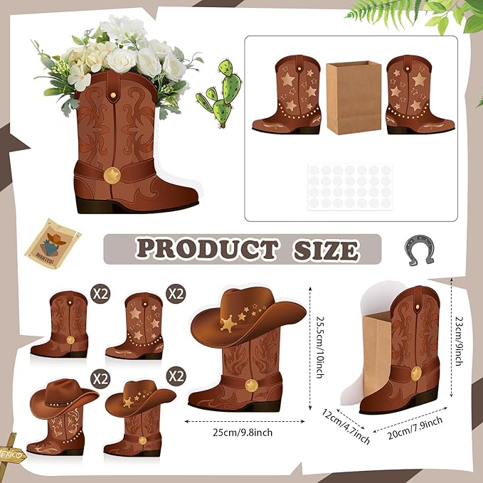 Weekgrat 8 Set Western Cowboy Boots Flower Boxes Centerpiece Boot Shape Boxes Decorations Western Theme Party Boot for Cowboy Cowgirl Birthday Party Baby Shower Wedding Supplies