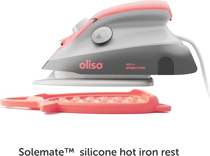 oliso M3Pro Project Steam Iron with Solemate – 1000W Ceramic Soleplate Iron and LED Light for Sewing, Quilting, Crafting, and Travel – Coral