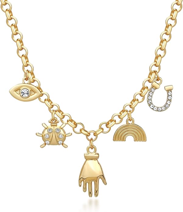Chunky Gold Necklace for Women Gold Evil Eye Cowboy Pendant Necklace Dainty Paperclip Chain Vintage Luck Amulet Choker Necklaces Celestial Jewelry Gift