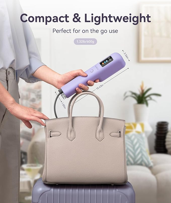 Travel Steamer for Clothes, 100-240V Dual Voltage Handheld Steamer & Iron 2-in-1, Digital Display, 20s Heat Up, Auto Shut-Off, Worldwide Use for Home & Business Travel, Light Purple