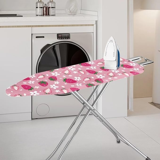 GLENLCWE Pink Strawberry Ironing Board Cover with Hook and Loop,Women Cute Mushroom Print Ironing Board Cover Thick Replacement with Elastic Edge for Home