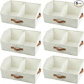 Trapezoid Storage Bin - UPGRADED Closet Organizers And Storage With Leather Handles & Adjustable Dividers, Fabric Collapsible Storage Bins For Clothes Storage & Shelf Organizer (6pcs, Small, Ivory)
