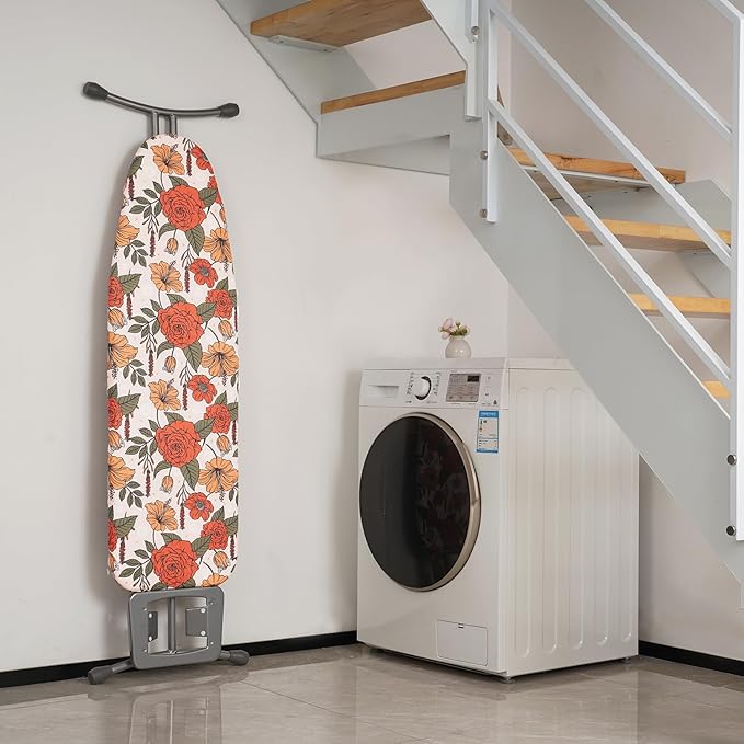 Ironing Board Cover and Pad 15x54, Iron Board Cover with 6mm Thick Felt Padding, Drawstring, Hook and Loop Fasteners, Floral Printed