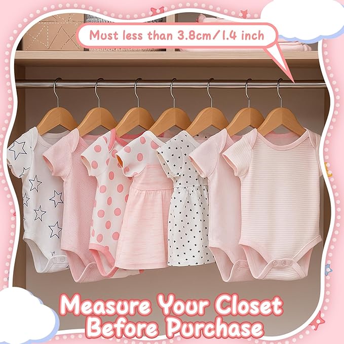 20 Pack Wooden Baby Hangers Wood Kids Hangers with Ring Clips for Closet Children Clothes Hangers with Pants Bar Shoulder Notches Swivel Hooks,12.5X 7.5 Inches