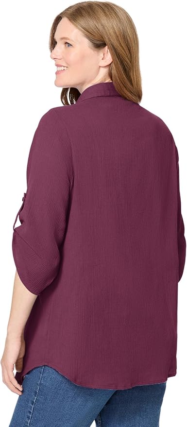 Woman Within Plus Size Pintucked Button Down Gauze Shirt