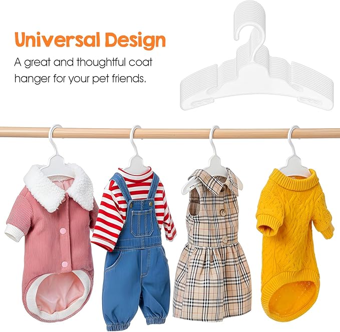 72 Pcs Dog Clothes Hangers, 7 Inch White Plastic Pet Clothes Hangers with Anti-Slip Design, Small Pet Clothing Hanger for Wardrobe Organization, Cat & Puppy Apparel