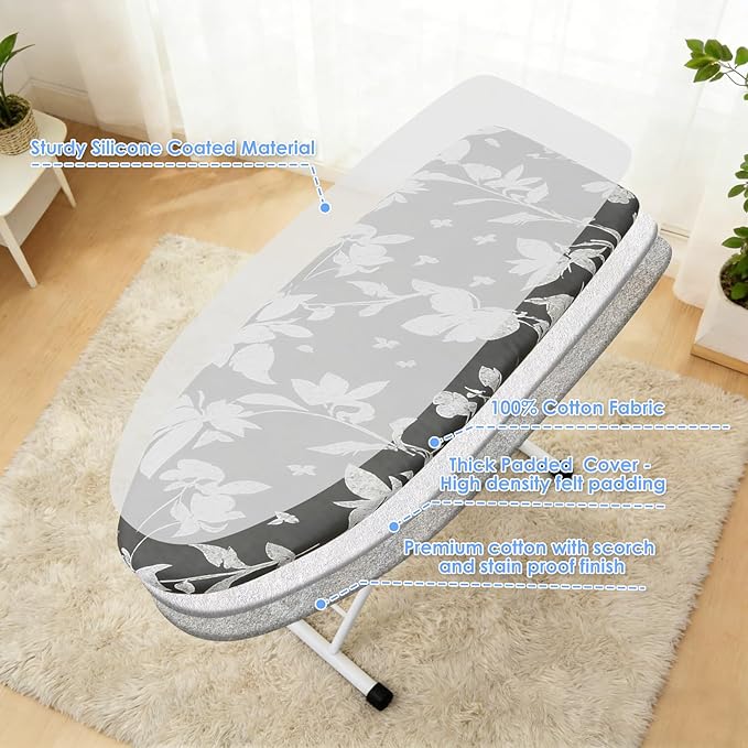 Ironing Board Cover and Pad 19"x55" Extra Thick Natural Cotton, Iron Board Cover Fits Most Ironing Boards with retractable drawstring, Scorch and Stain Resistant Padding, Heavy Duty Elastic Edge