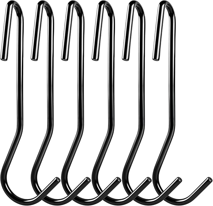 12 Pack Heavy Duty S Hooks, Black Pot Rack Holder Hanger Hooks Wire Shelf Hooks for Hanging Kitchen Utensils, Pots, Pans, Clothes, Towels, Plants with 90 Degree Twist Angled