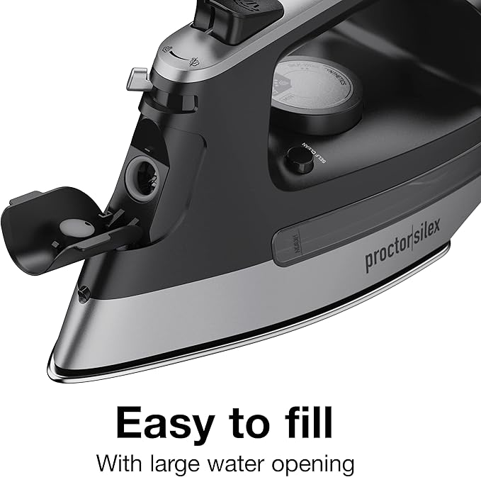 Proctor Silex Steam Iron for Clothes with Durable Stainless Steel Soleplate, 1500 Watts, 8’ Retractable Cord, 3-Way Auto Shutoff, Anti-Drip, Gray and Black (14250) (Pack of 2)