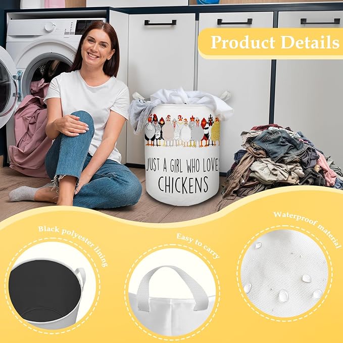 Chicken Gifts for Girls Laundry Basket, Farmhouse Chicken Rooster Waterproof Collapsible Laundry Hamper Dirty Clothes Storage Toy Bin Organizer for Bathroom Bedroom Nursery Girls Kids Room