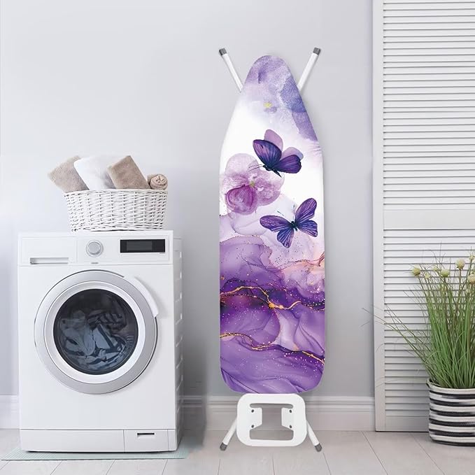 Butterfly Marble Heat & Stain Resistant Ironing Board Cloth, Durable Easy-Fit Iron Cover with Fasteners Elastic Edge Adjustable Fastener Straps for Ironing Board Decor