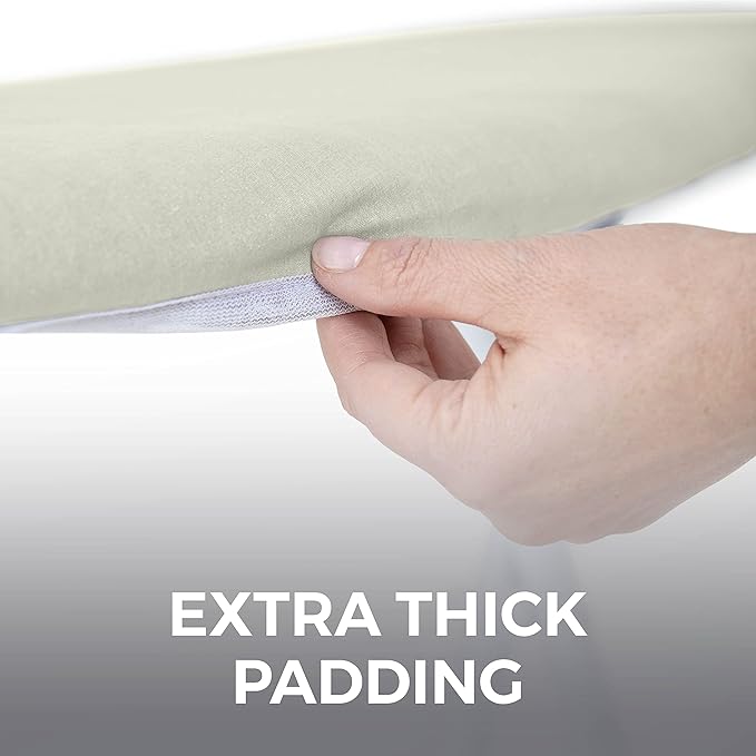 HOME GENIE Ironing Board Cover, Extra Thick Padding, Scorch Resistant Silicone Coating, 15x54 Full Size, Elastic Edge Heavy Duty Iron Pad Covers Standard Boards, Hook and Loop Fastener Strap, Linen