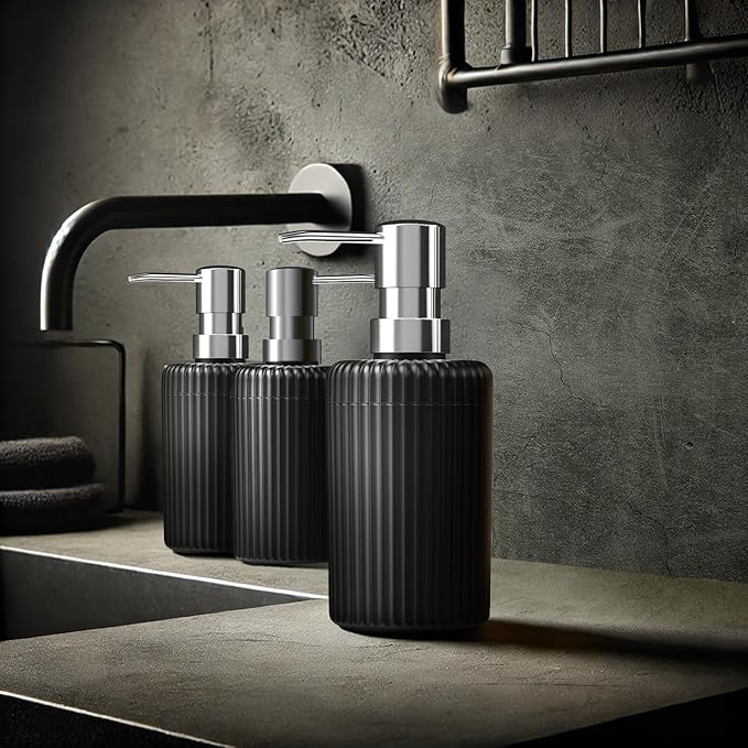 Soap Dispenser for Bathroom,2 Pack Kitchen Hand Soap Dispenser,12oz Modern Minimalist Style Plastic matte black Empty Lotion Dispenser with Refillable Pump,Liquid Bottle for Dish Soap,College Dorm Use