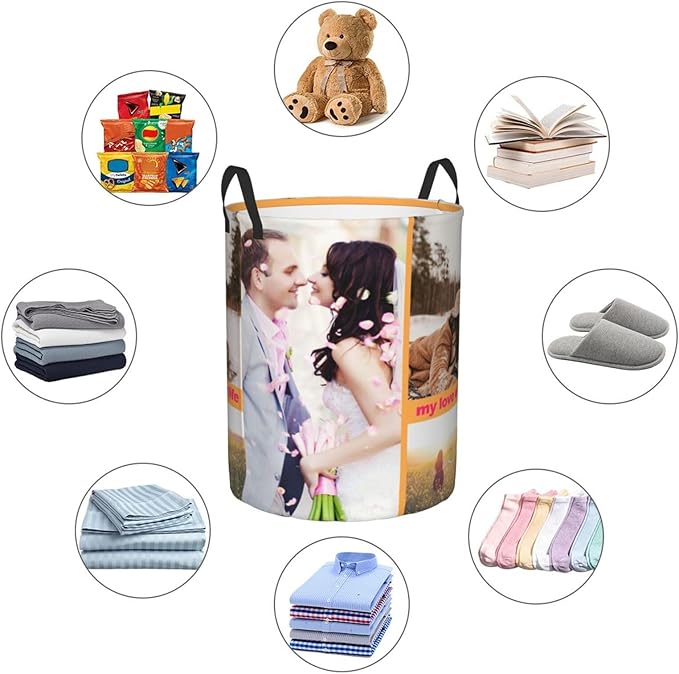 Custom Laundry Basket,Personalized Laundry Hamper With Photo Name,Customized Dirty Clothes Hamper With Handle,Collapsible Storage Basket For Bathroom Living Room Bedroom