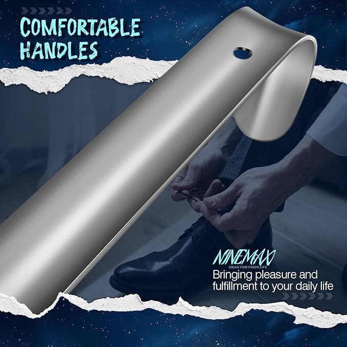 NINEMAX Shoe Horn Long Handle for Seniors Men Women, Metal Long Shoehorn Boot Horn 16.5'', Small Travel Shoe Spoon Helper for Kids 7.5'' and 4''