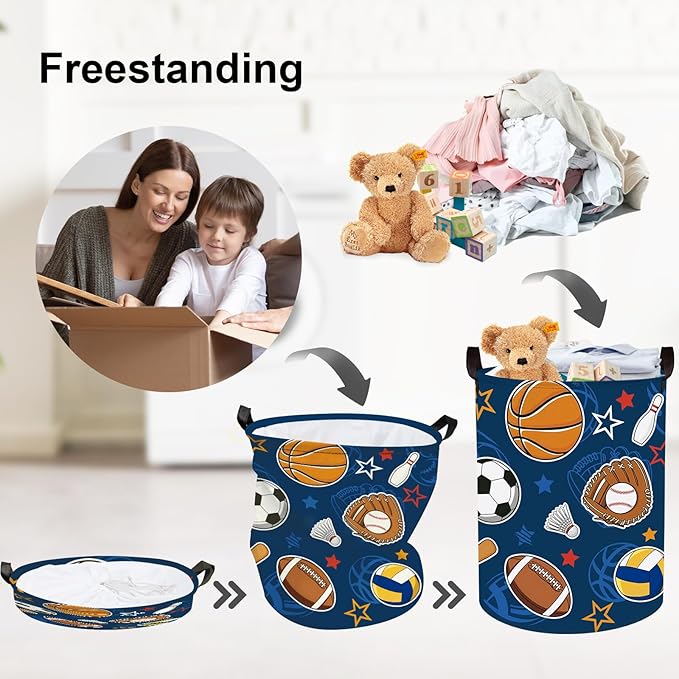 Clastyle Cartoon Sport Ball Laundry Basket Kids Clothes Book Storage Basket Gift Toy Box for Bedroom Decor,Football,36x45 cm