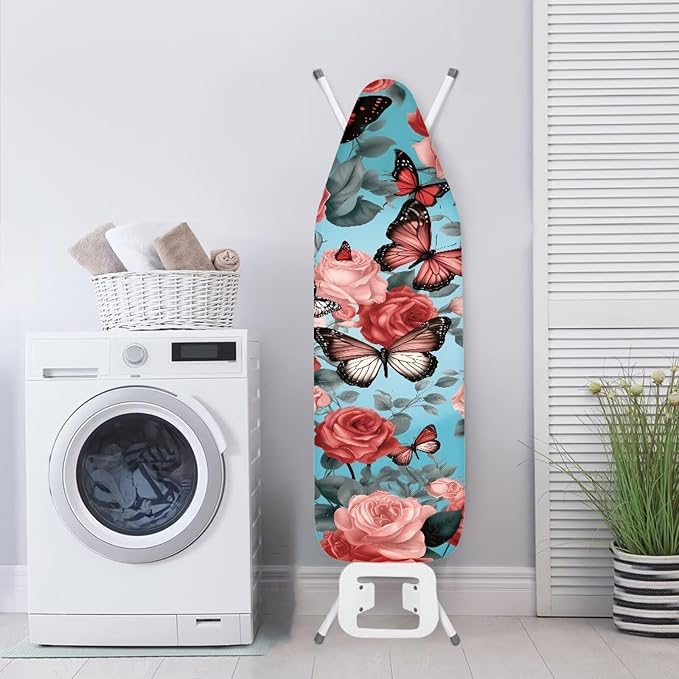 Floral Butterfly Ironing Board Pad,Extra Thick Heavy Duty Padded for Standard Boards,Non Stick,Scorch and Stain Resistant Home Ironing Board Accessory