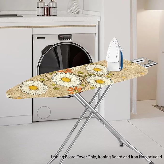 Daisy Print Ironing Board Cover and Pad Heat Reflective Stain Resistant Iron Board Cover with Padding Standard Size 15x54 Pressing Cloth for Ironing