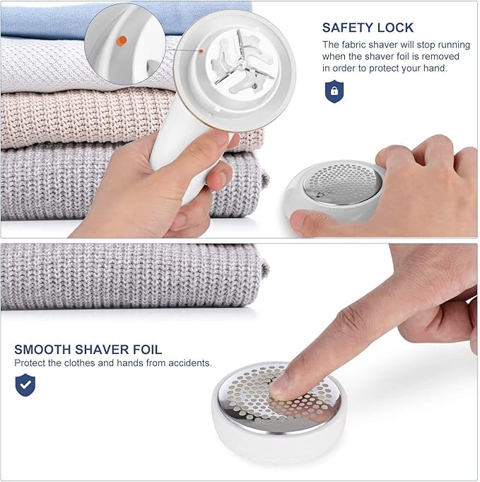 Lint Remover Shaver LtYioe Fabric Shaver USB Rechargeable Sweater Shaver Fabric Fuzz Remover with 2 Blades and Clean Brush, Battery Operated, Ergonomic Handle Design, Lightweight and Portable(Silver)
