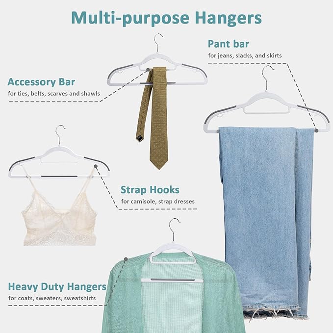 30-Pack Plastic Clothes Hangers, Space Saver, Non Slip, 360° Swivel Hook, 0.2 Inches Slim, Sturdy Heavy Duty Coat, Durable Hangers for Suits, White and Dark Gray