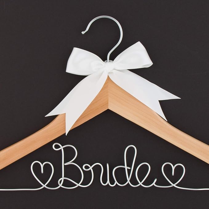 Ella Celebration Bride Wedding Dress Hanger Natural Wood, Wooden and Wire Hangers for Dresses (Natural Wood Silver Wire)