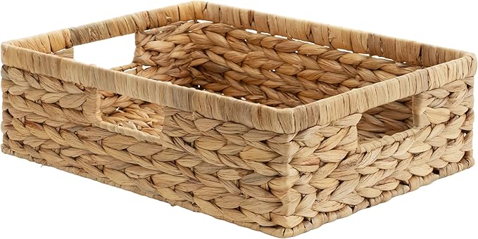 StorageWorks Pantry Baskets, Wicker Storage Baskets for Organizing, Bathroom Shelves, Pantry Organizers and Storage, Water Hyacinth, 15½"L x 11¾"W x 4 ¾"H