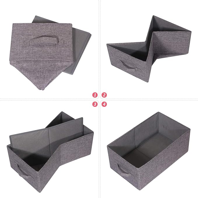 Set of 3 Closet Organizer Bins with Handle, Fabric Foldable Storage Baskets Cloth Box Containers for Shelves Home Office Clothes Clothing Large