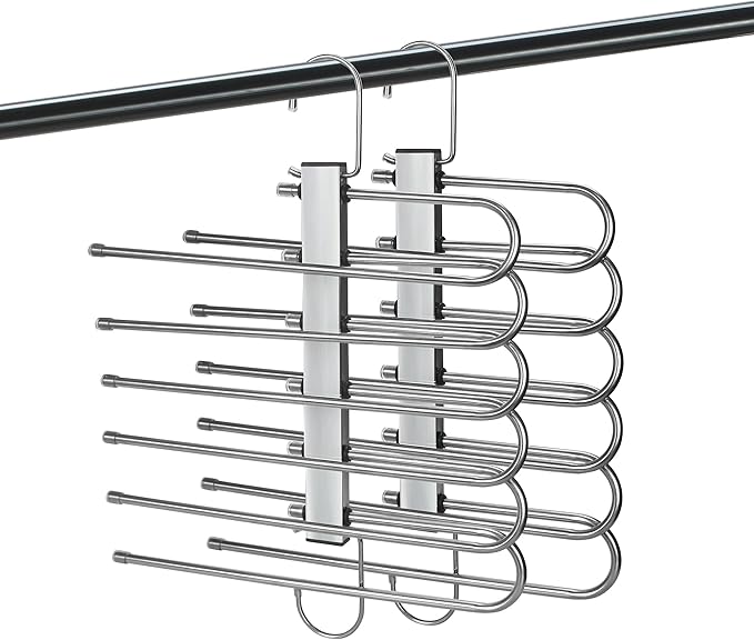 Closet Organizer with Drop-Down Innovation for Pants Skirts Jeans Scarves | Heavy-Duty Metal and Wooden Hangers with Non-Slip Padding for Room Essentials | USTECH Multi Tier Slack Organizer