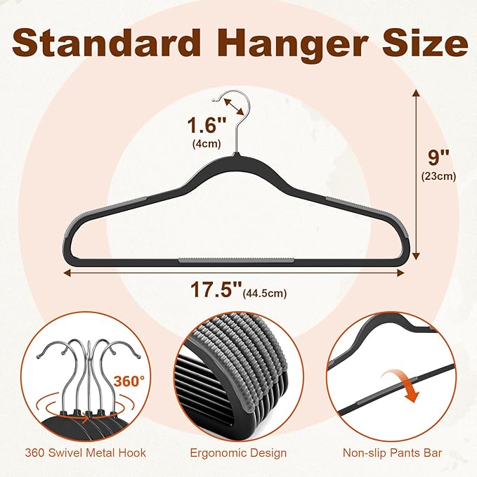 HOUSE DAY Heavy Duty Plastic Hangers 30 Pack, Non Slip Clothes Hangers with Rubber Pads and 360° Hook - Thin 0.2 Inch, Space Saving Coat Hanger Black, Closet Organizer for Shirt, Pants, Suit, Skirt