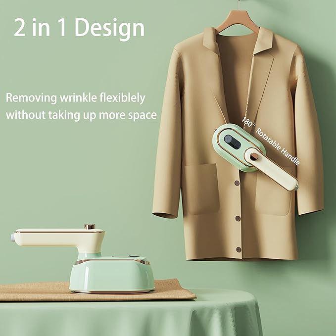 Portable Travel Steamer for Clothes,800-1150w Foldable Clothes Steamer and Iron,Fast Heat Up,180° Rotatable Handle,Powerful Wrinkle Remover for Home & Travel,Large Ceramic Heat Panel