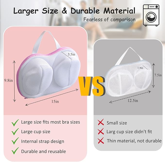 Large Bra Laundry Bags for Washing Machine, 2 Pack Brassiere Wash Bags for Laundry, Lingerie Bag for Washing Delicates, Bra Washer Protector (pink 2 pack)
