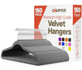 Gray Velvet Hangers 150 Pack – 360° Swivel Hook, Non-Slip and Space Saving Hangers, Heavy-Duty 11 lbs Weight Capacity - Smooth Velvet Finish for Crease-Free Clothes and Effortless Closet Organization