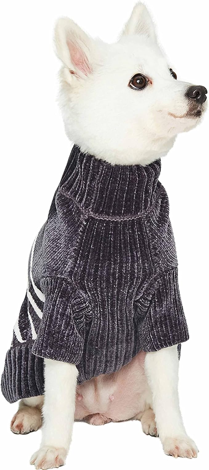 Blueberry Pet Cozy Soft Chenille Classy Striped Dog Sweater in Chic Grey, Back Length 20", Pack of 1 Clothes for Dogs