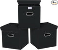 Closet Organizers Fabric Storage Bins With Lids Collapsible Cube Storage Organizer Basket With Handles,Storage Boxes for Clothes Storage,Office,Toys,3 Pack,（Black