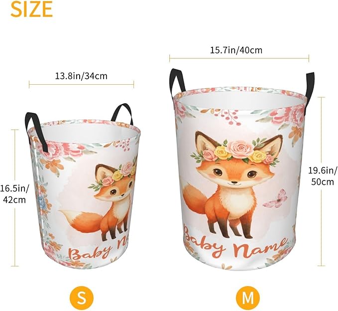 Personalized Fox Laundry Basket For Baby Kids Boys Girls Adult Custom Hamper Basket With Name For Bathroom Bedrooms Collapsible Baby Dirty Clothes Hamper With Handles