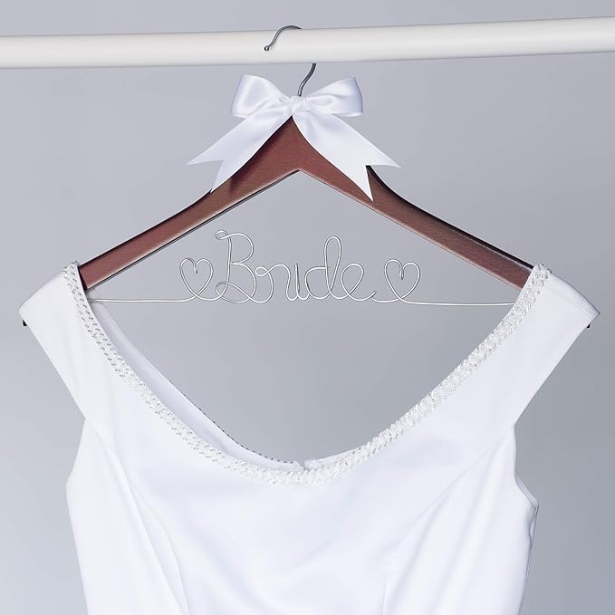 Ella Celebration Bride to Be Wedding Dress Hanger Wooden and Wire Hangers for Gown (Mahogany Wood Silver Wire)