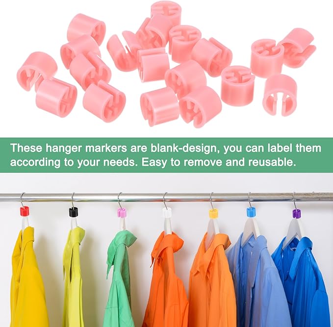 100-Pack Clothes Hanger Markers Blank, Plastic Garment Color Coded Size Clips Fit 3.5mm Rod for Clothing/Wire Hangers, Colored Coding Marker [Light Pink]