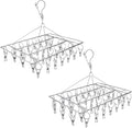 Tosnail 2 Pack Stainless Steel Clip and Drip Hangers Clothes Drying Rack Laundry Accessories - Total 66 Clips