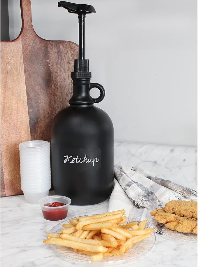 Darware Half Gallon Glass Pump Dispenser Bottle (Black), 64-Ounce Jug with Pump for Sauces, Syrups, Soaps and More