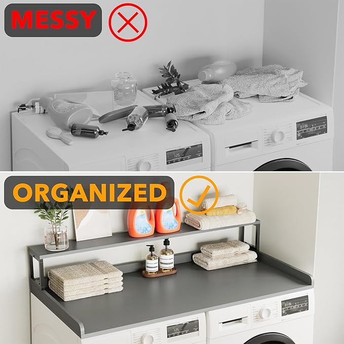 SpaceAid 2-Tier Washer Dryer Countertop, Laundry Topper with Rack Shelf 54" Width x 27.5" Depth x 10" Height Organizer Cover for Washer and Dryer Laundry Hamper Counter Storage (Gray)