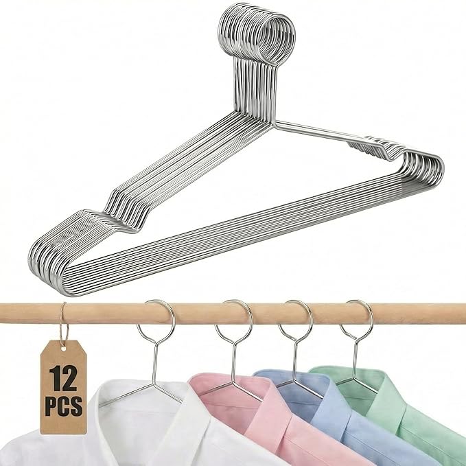 Leinuosen 12 Pcs Anti - Theft Clothes Hangers Metal Closed Loop Security Clothes Hangers 16.5 Inch for Hotels, Rvs, Lockers & Home Use