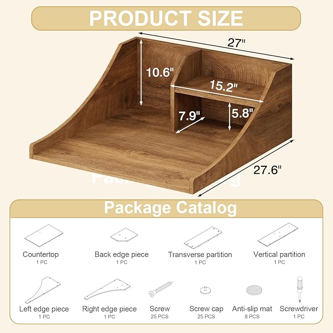 27'' Washer Dryer Countertop with Shelf, 2-Tier Laundry Countertop for Single Wood Washer and Dryer Topper for Laundry Room Organization, Brown
