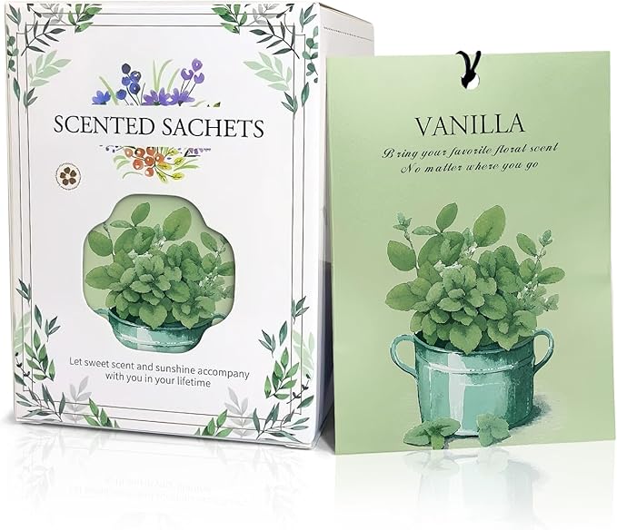 Vanilla Scented Sachet Bags - 12 Pack Closet & Drawer Freshener, Long Lasting Odor Eliminator for Wardrobes, Cars & Storage, Home Fragrance Air Freshener Sachets