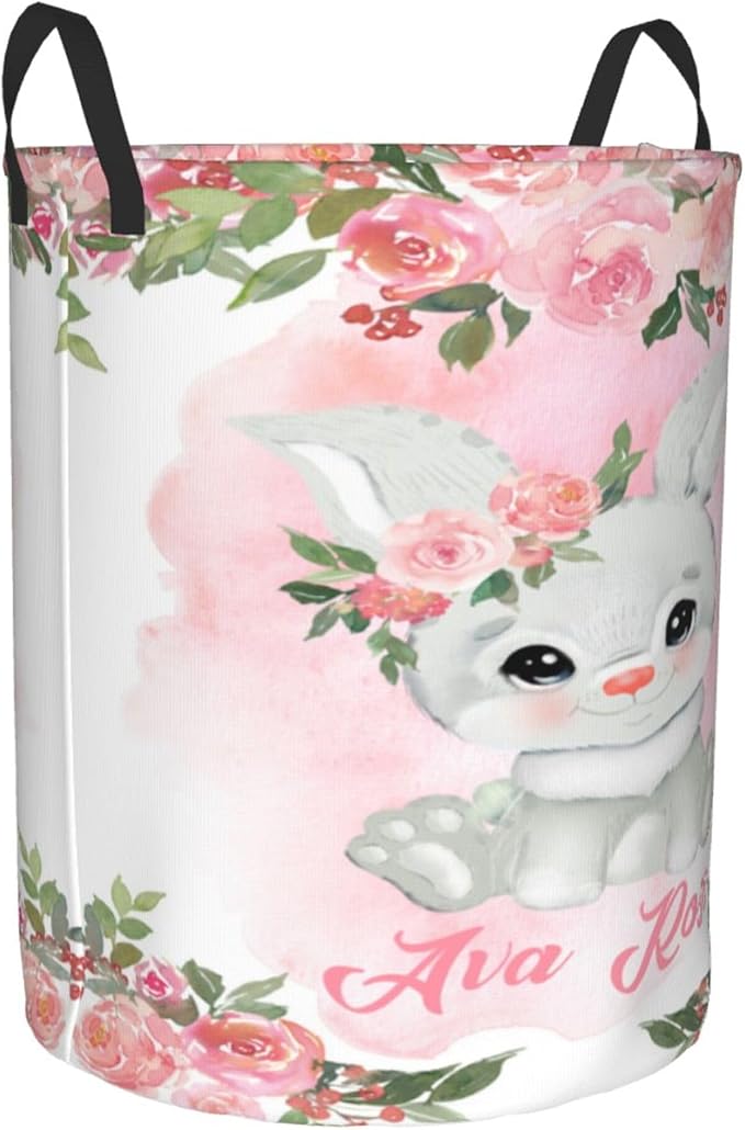 Personalized Bunny Laundry Basket For Baby Kids Boys Girls Adult Custom Hamper Basket With Name For Bathroom Bedrooms Collapsible Baby Laundry Basket, Dirty Clothes Hamper With Handles